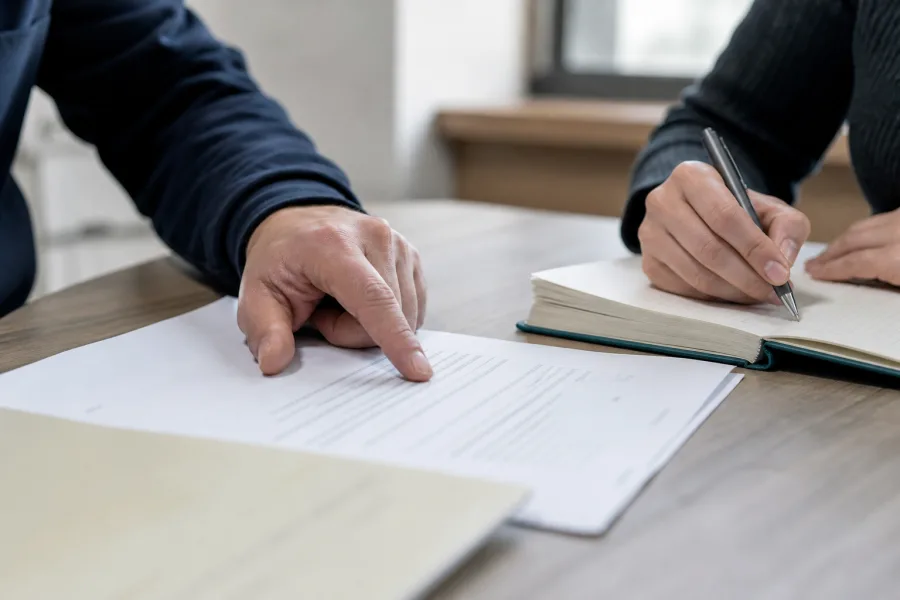 Юрист разбирает документы вместе с клиентом